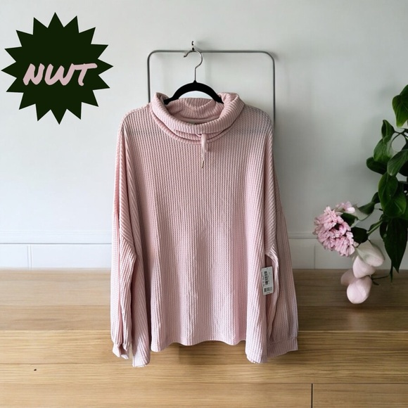 NWT Honeydew Light Pink Waffle Knit Mock Neck Top - Picture 3 of 13